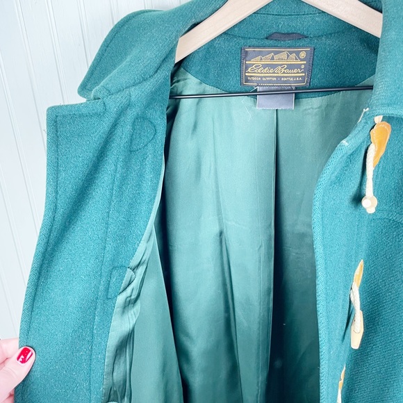 Vintage Eddie Bauer Duffle Coat Hunter Green Wooden Toggle Front Wool Jacket - Picture 7 of 11